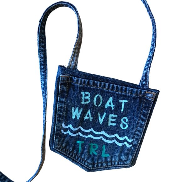 Handmade Crossbody Bag: Recycled Denim Table Rock Lake Theme Cell Phone Holder - Picture 10 of 12